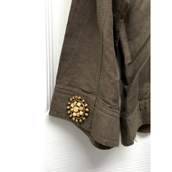 Ruby Rd Jacket, Brown Linen Blend Coat, Lightweight, Bead Snaps, Size 10 - Picture 4 of 6